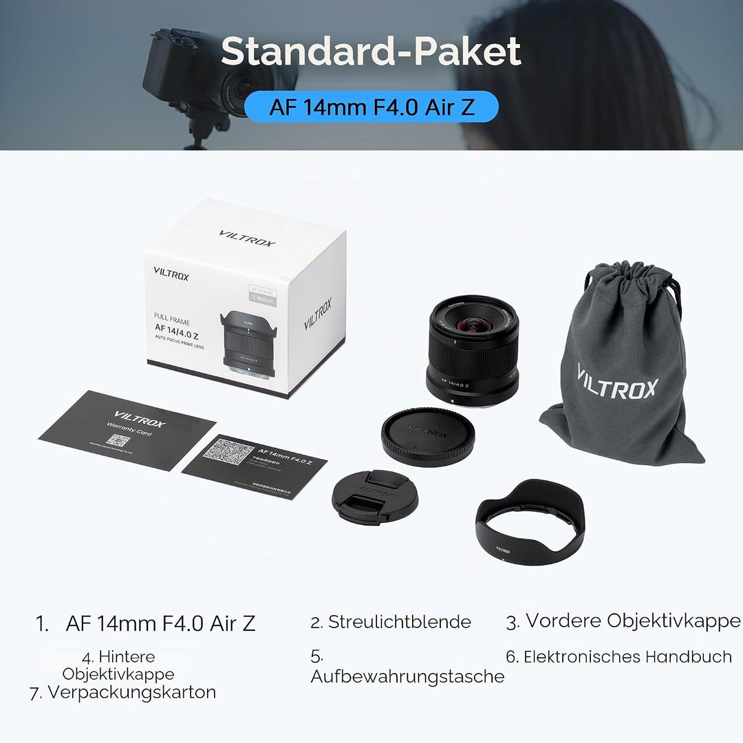 VILTROX AF 14 mm F4.0 Air Vollformatobjektiv für Nikon Z Mount 14mm F4.0 (Full-Frame), 14mm F4.0 (Fu