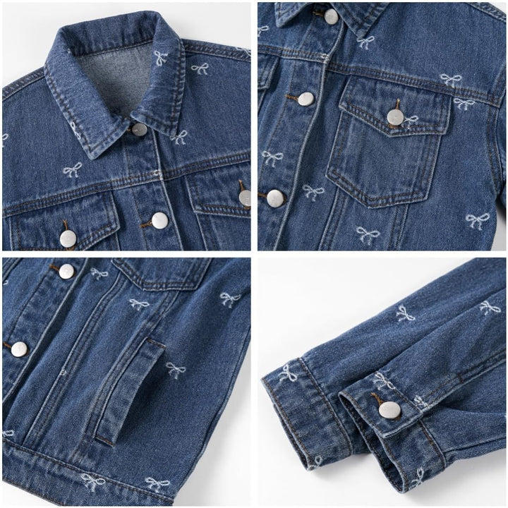 Rolanko Jeansjacke für Mädchen, Basic Trucker Jacke aus Denim Outwear Button Down Jeans Hemden 6-7 J