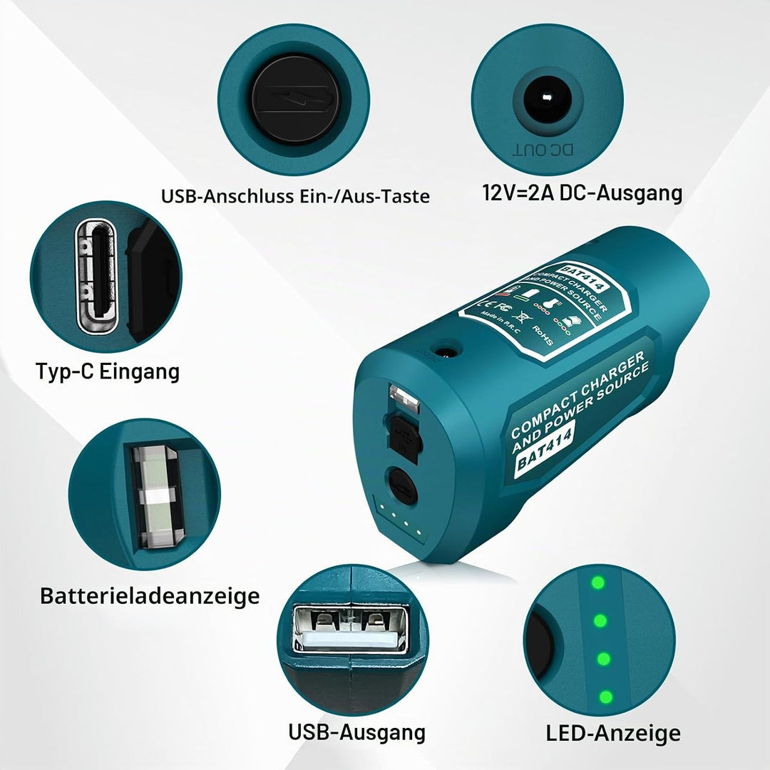 TPDL Adapter für Bosch GBA 12V Professional System mit DC-Anschluss und USB-Outport, Power Wheels, L