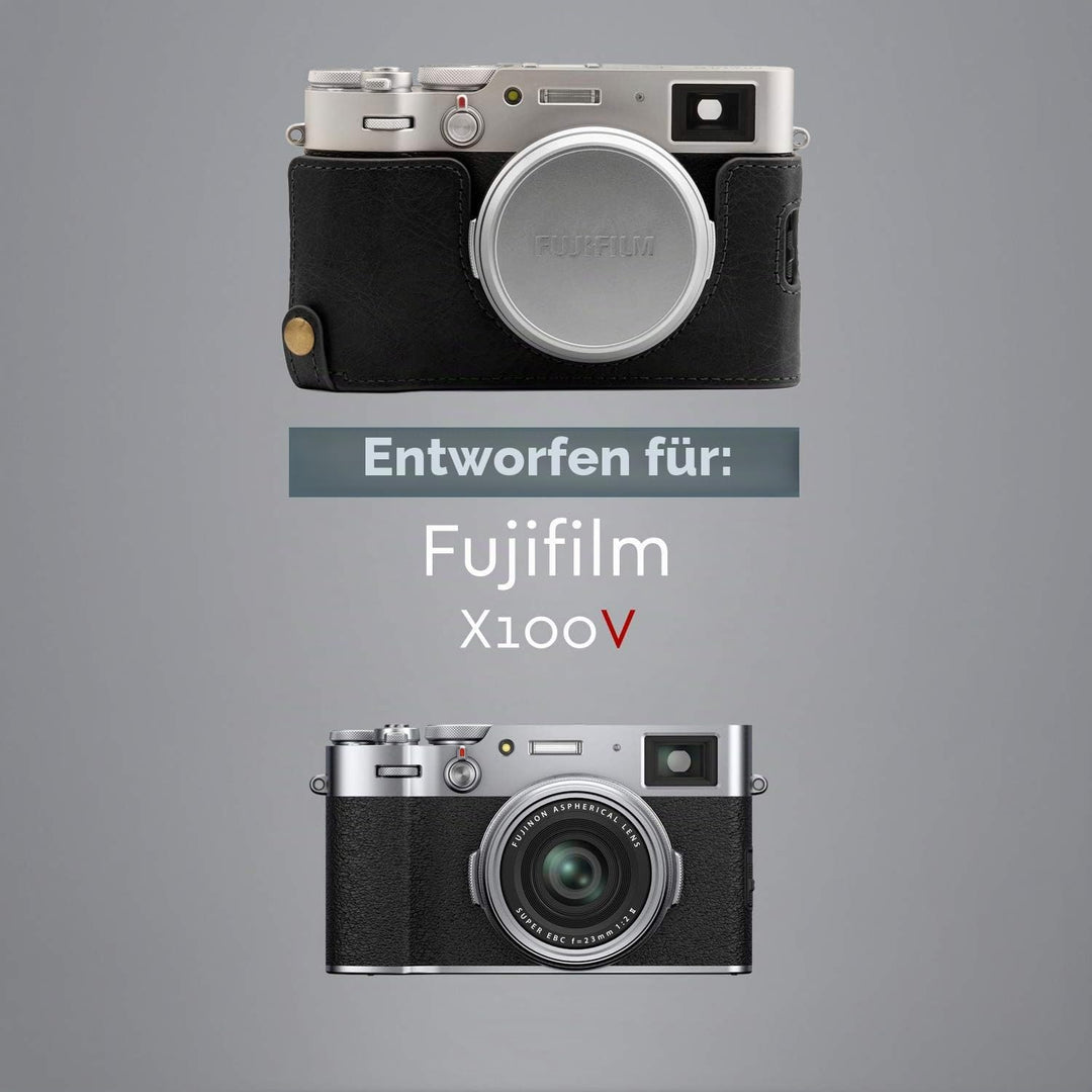 MegaGear MG1894 Ever Ready Kameratasche aus Echtleder, für Fujifilm X100V, Schwarz, Schwarz