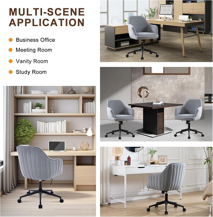 Bürostuhl Homeoffice Samt Schminktischstuhl bis 136 kg Belastbar Ergonomischer Höhenverstellbar Dreh