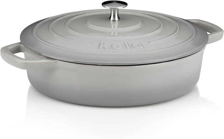 kela Bräter Calido, Ø 28 cm, 3,2 L, Gusseisen, hellgrau, rund, Allherdboden, emailliert, hitzebestän