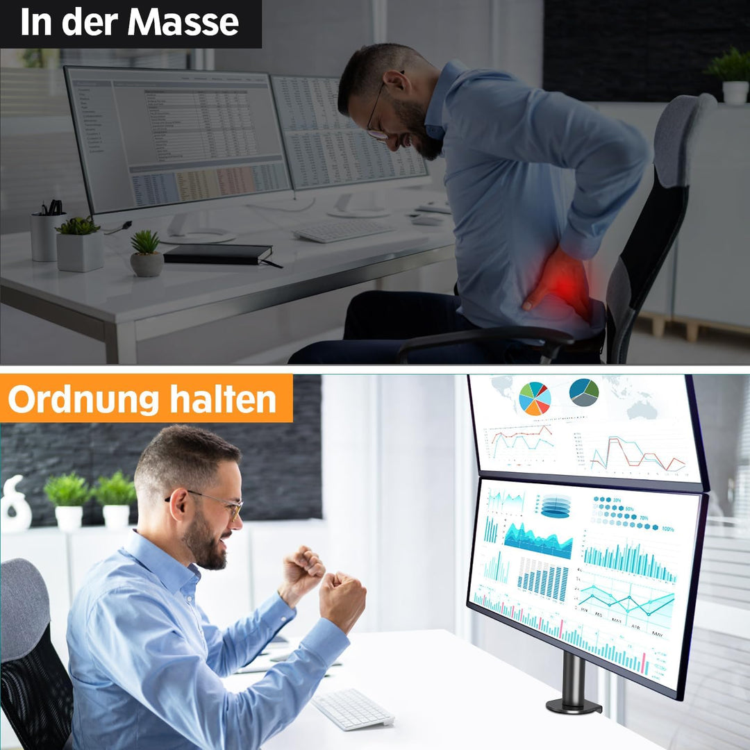 ELIVED Vertical Monitor Halterung 2 Monitore, 80cm Stange für 13-32 Zoll Monitore bis zu 8kg, Dualer