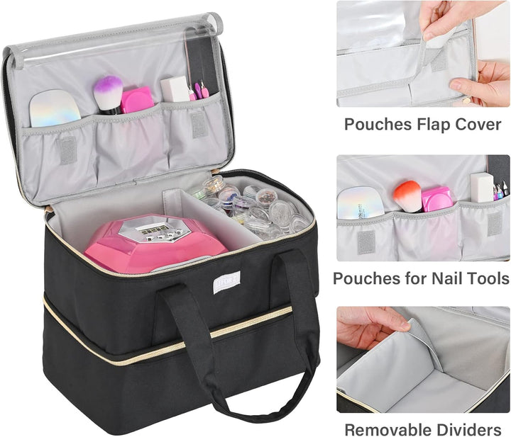 Nagellack Aufbewahrung Tasche,Doppelschichtige Nagellack Organizer für 40 Flaschen(15ml-0.5 FL.oz) u