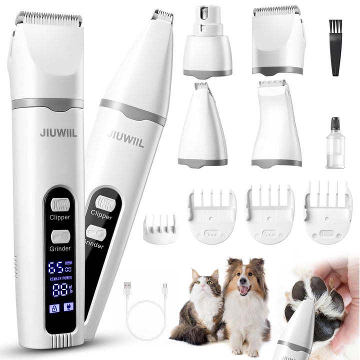 Hundeschermaschine für die Fellpflege, JIUWIIL 4-in-1-Hundepflege-Set Haarschneidemaschine mit LCD-D