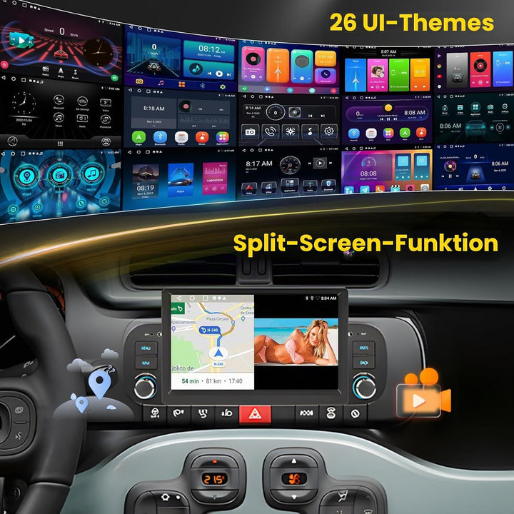 Hikity 2G+64G Autoradio Android 15 für FIAT Panda 2003-2012 mit 7-Zoll-Touchscreen, Autoradio für FI
