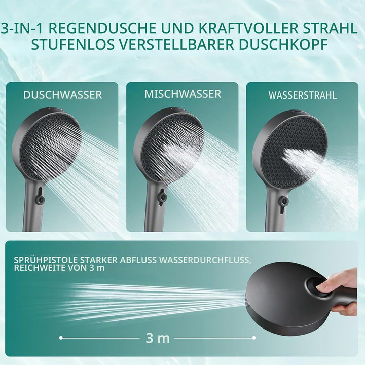 Duschkopf Gross Hochdruck XXL Regenduschkopf mit 3+1 Strahlarten, 130mm Gross Handbrause Duschkopf W