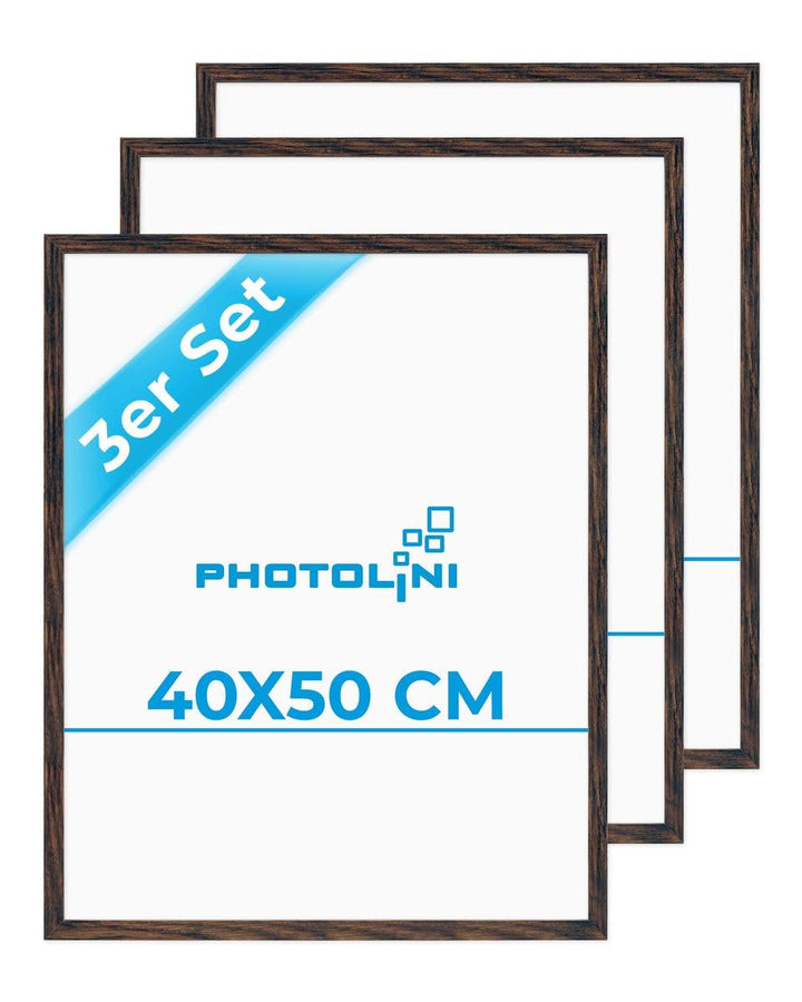 PHOTOLINI Bilderrahmen 40x50 cm MDF-Holz Eiche Dunkel, 3er Set Posterrahmen, bruchsicheres Acrylglas