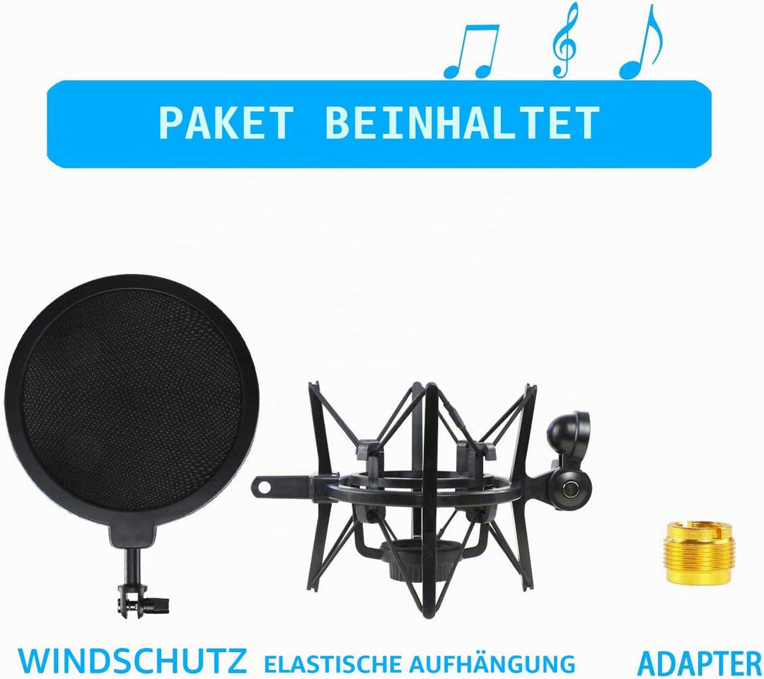 AT2020 Mikrofonspinne mit Popschutz, Windschutz und Shockmount zur Reduzierung von Vibrations für AT