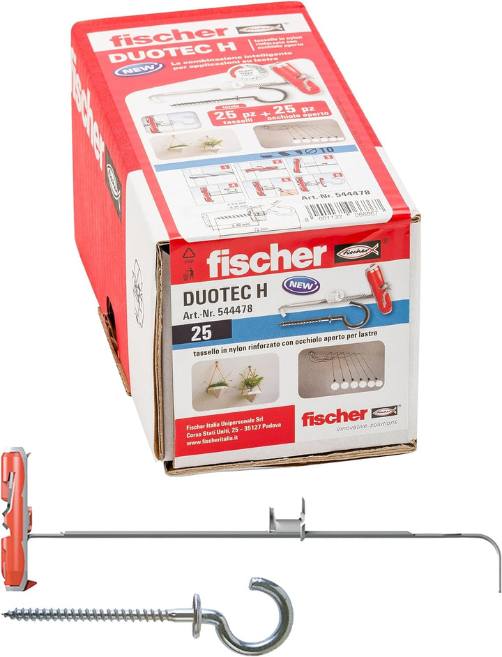 Fischer 544478 Pappdübel Duotec 10 H mit offener Öse, grau, 10 mm Con gancio, 10 mm con gancio