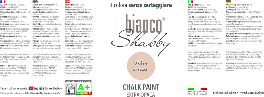 bianco Shabby® Rosa Antico Kreidefarbe Wasserbasis für Alle Oberflächen einfach zu verarbeiten ohne