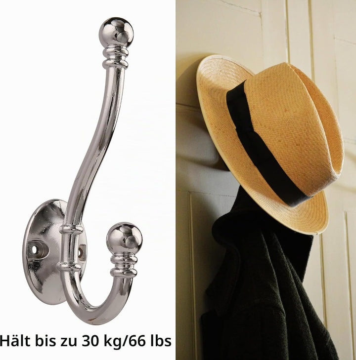 HASWARE 6 Stück Kleiderhaken mit zwei Zinken, grosse doppelte Kleiderhaken mit 12 Schrauben, an der