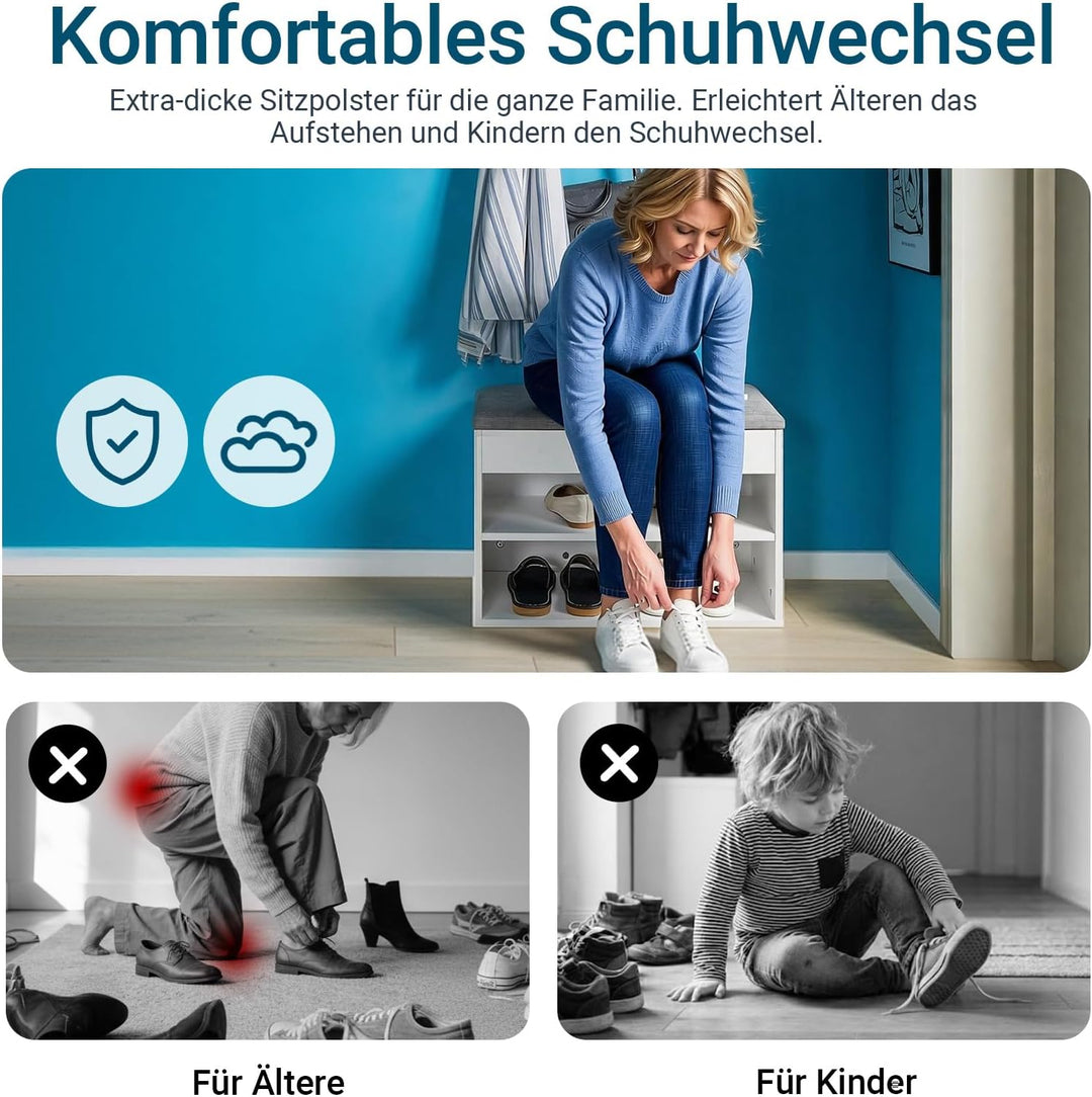 SoBuy FSR25-HG Schuhbank mit Sitzfläche Sitzbank Schuhregal Schuhschrank, Schuhtruhe Hellgrau BHT ca