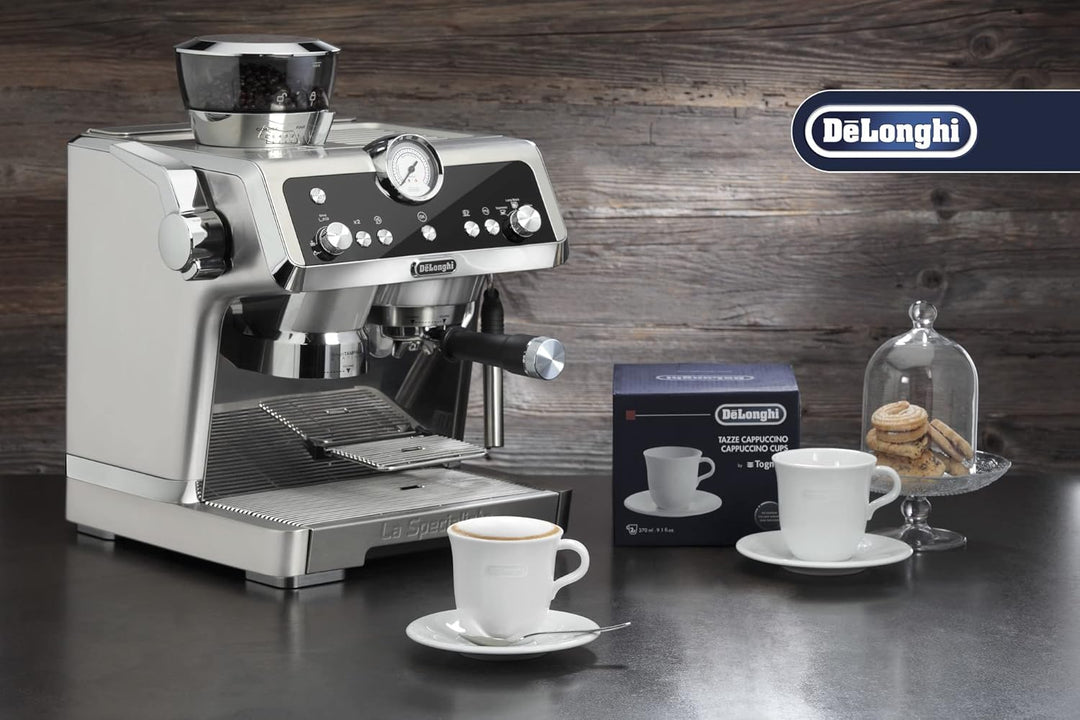 De'Longhi Cappuccinottassen Set DLSC309 – 2 handgemachte Keramik Tassen mit Untertassen, mikrowellen