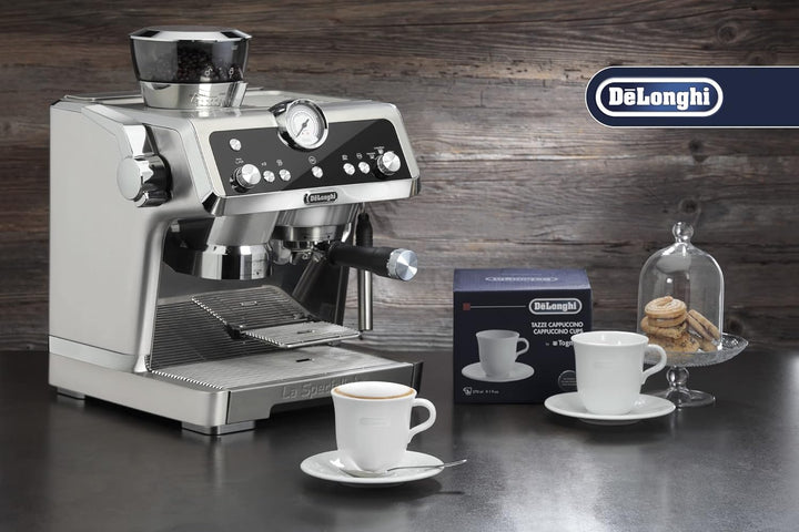 De'Longhi Cappuccinottassen Set DLSC309 – 2 handgemachte Keramik Tassen mit Untertassen, mikrowellen