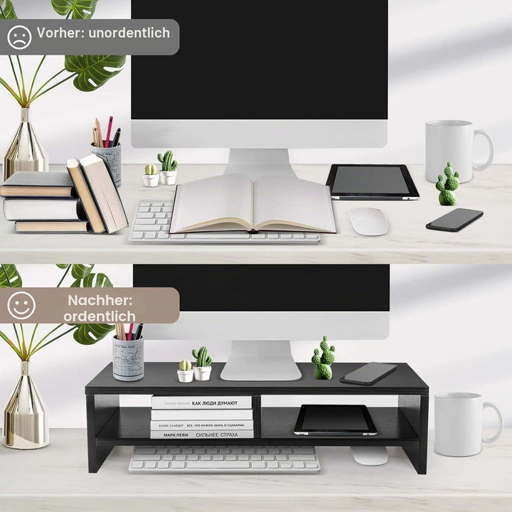 Holz Laptopständer 2-stufiger Laptopständer & Monitorständer mit Ablagefach, ergonomische Monitorerh