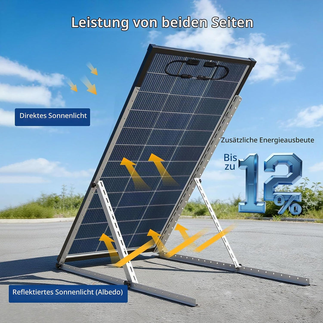 400 W Solarpanel Bifazial, 2 Stück 200 Watt Zonnepaneel, 12 V 18BB N-Typ A+ monokristalline Zelle, 2