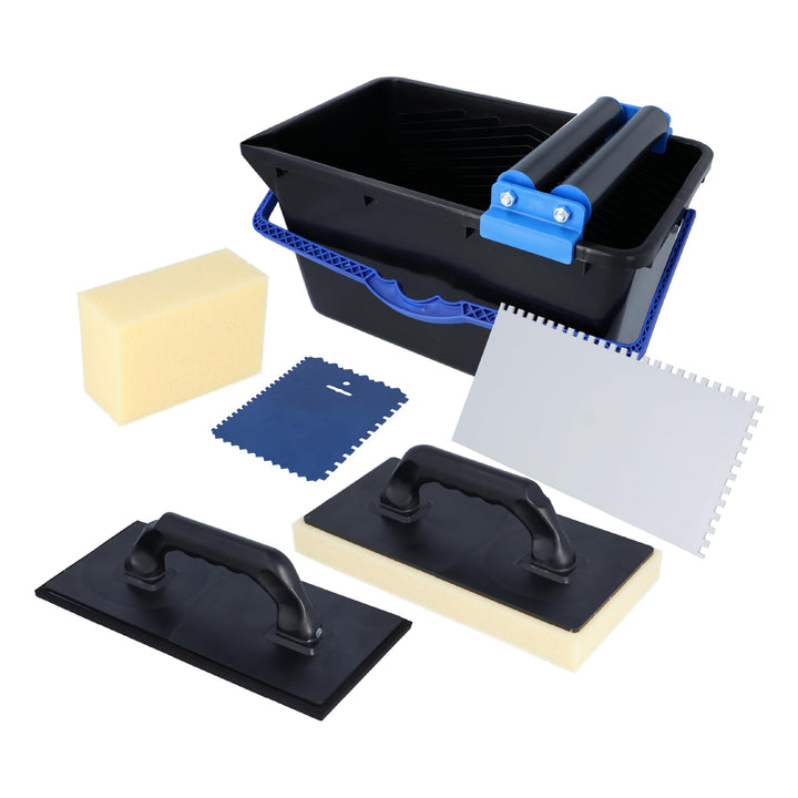 HELPMATE Fliesenwaschset 7-teilig 18 Liter Kunststoff Eimer, Doppelrollenaufsatz, Fliesenwaschbrett,
