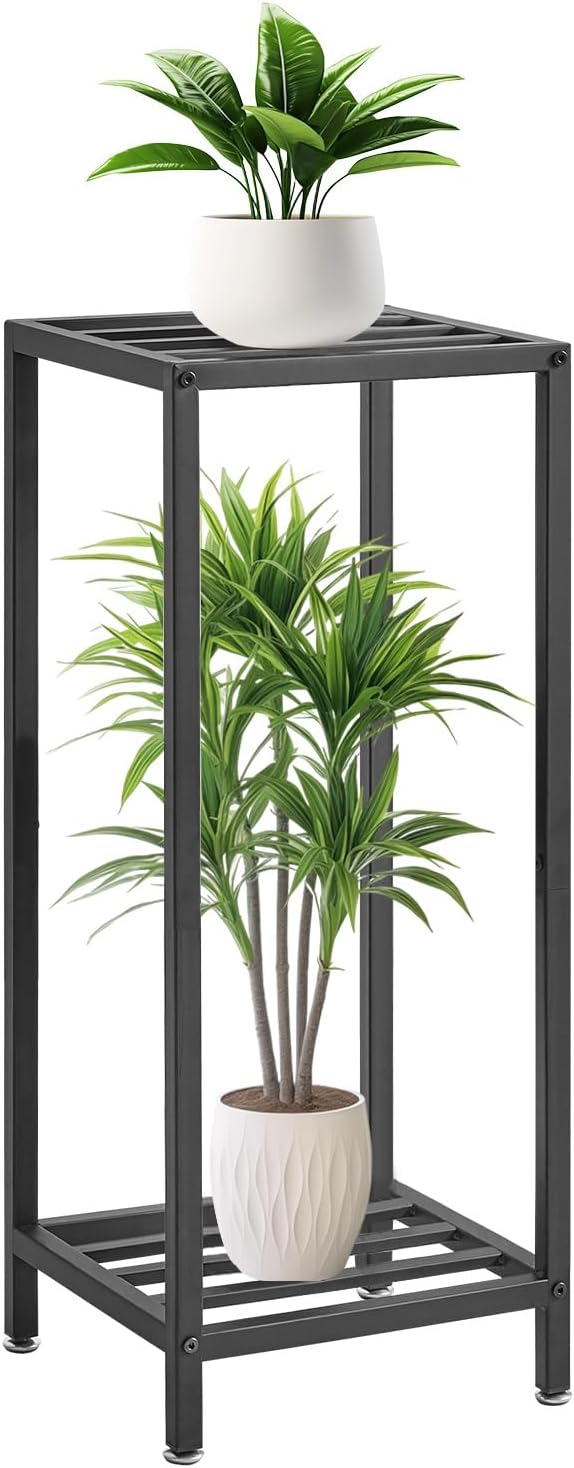 IBUYKE 2 Etagen Pflanzenregal Blumenständer, 76cm Hoch Metall Pflanzenständer, Modern Quadratische B