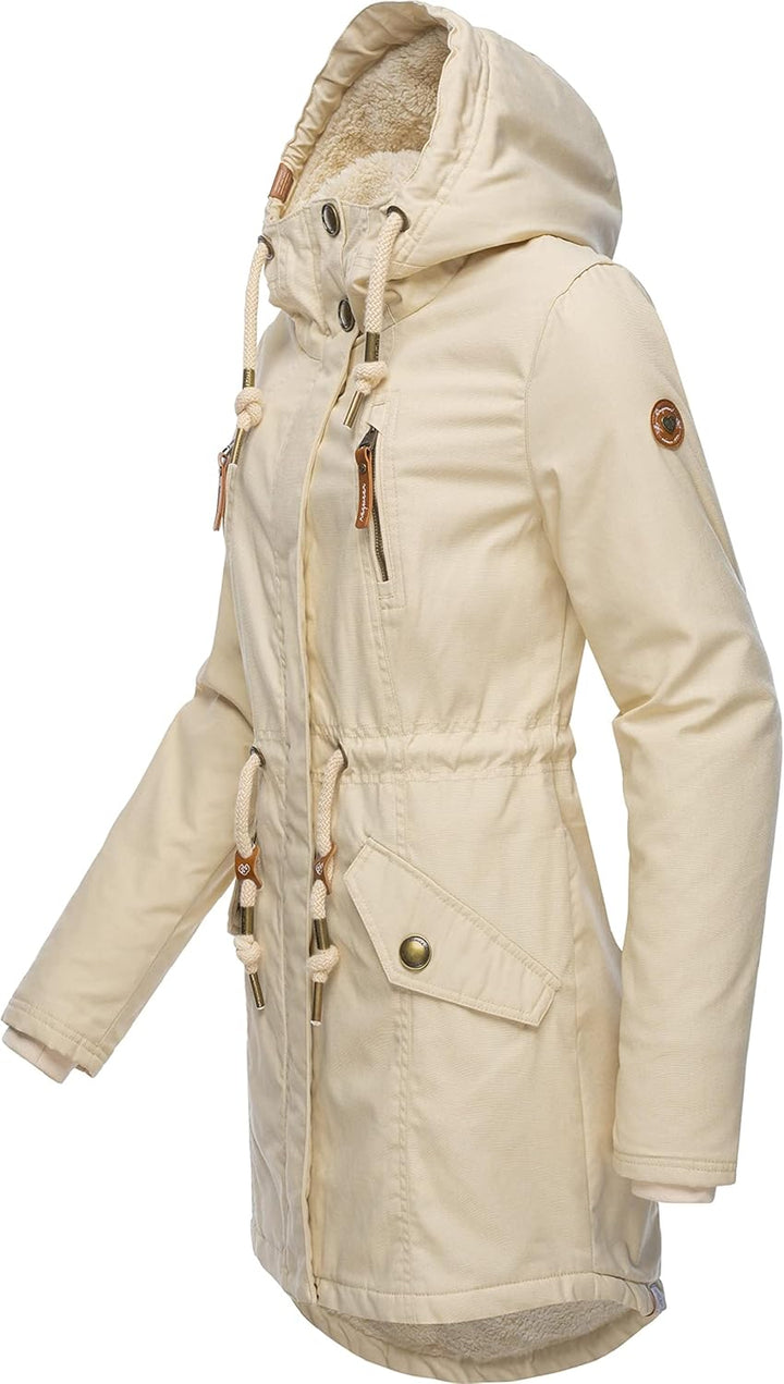Ragwear Damen Mantel Lange warme Winterjacke mit Teddyfell-Kapuze Elsie Intl XS-5XL S Beige22, S Bei