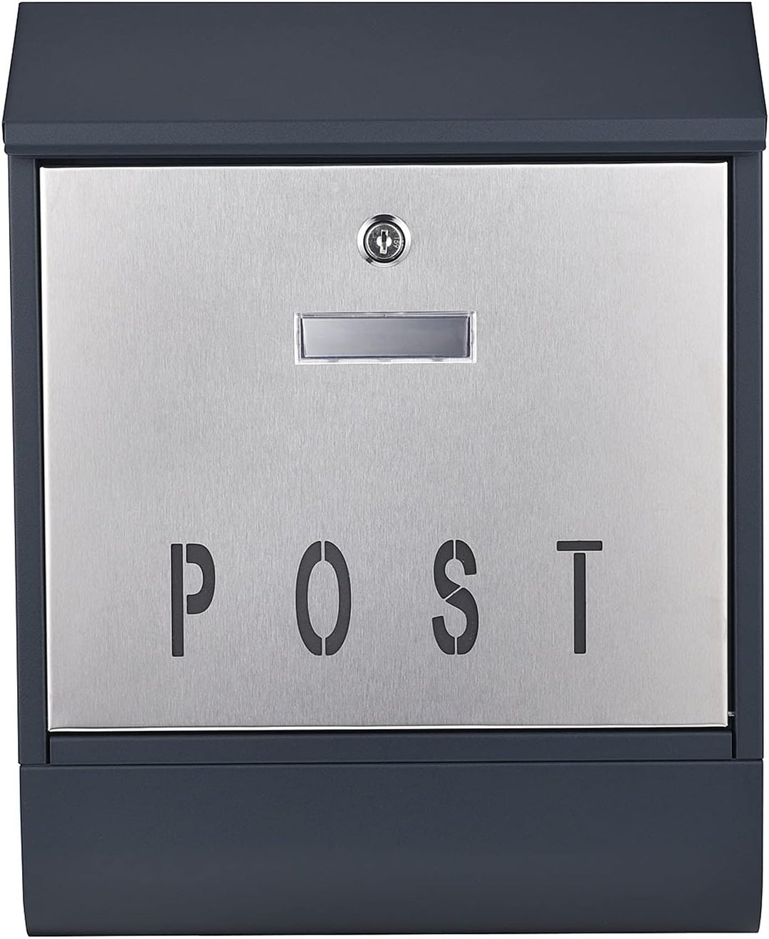 Wiltec Designer Briefkasten V38 Anthrazit und Edelstahl 305 x 105 x 385 mm, Wandbriefkasten mit Schl