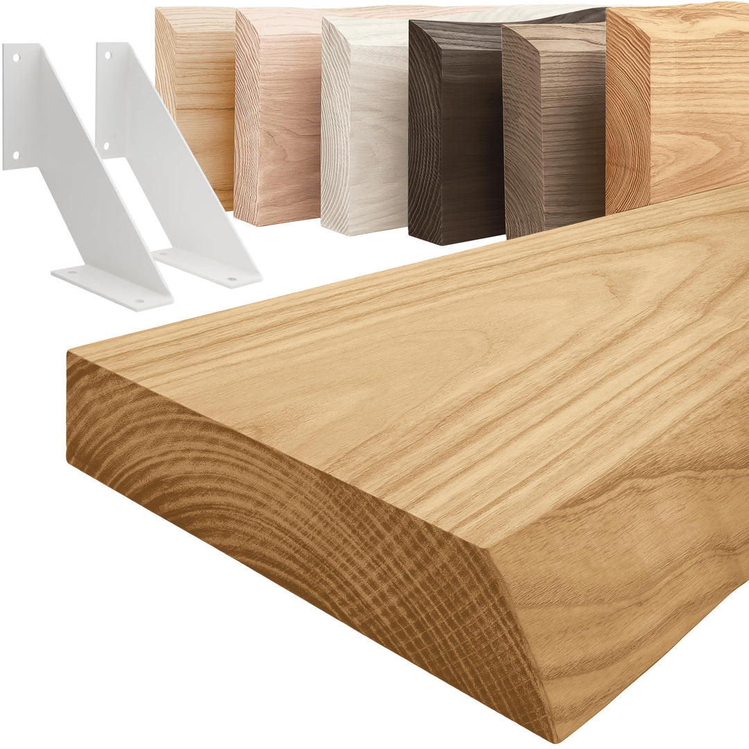 LAMO Manufaktur Holzregal mit weissen V-förmigen Halterungen | Wand Regal 40 cm breit für Badezimmer