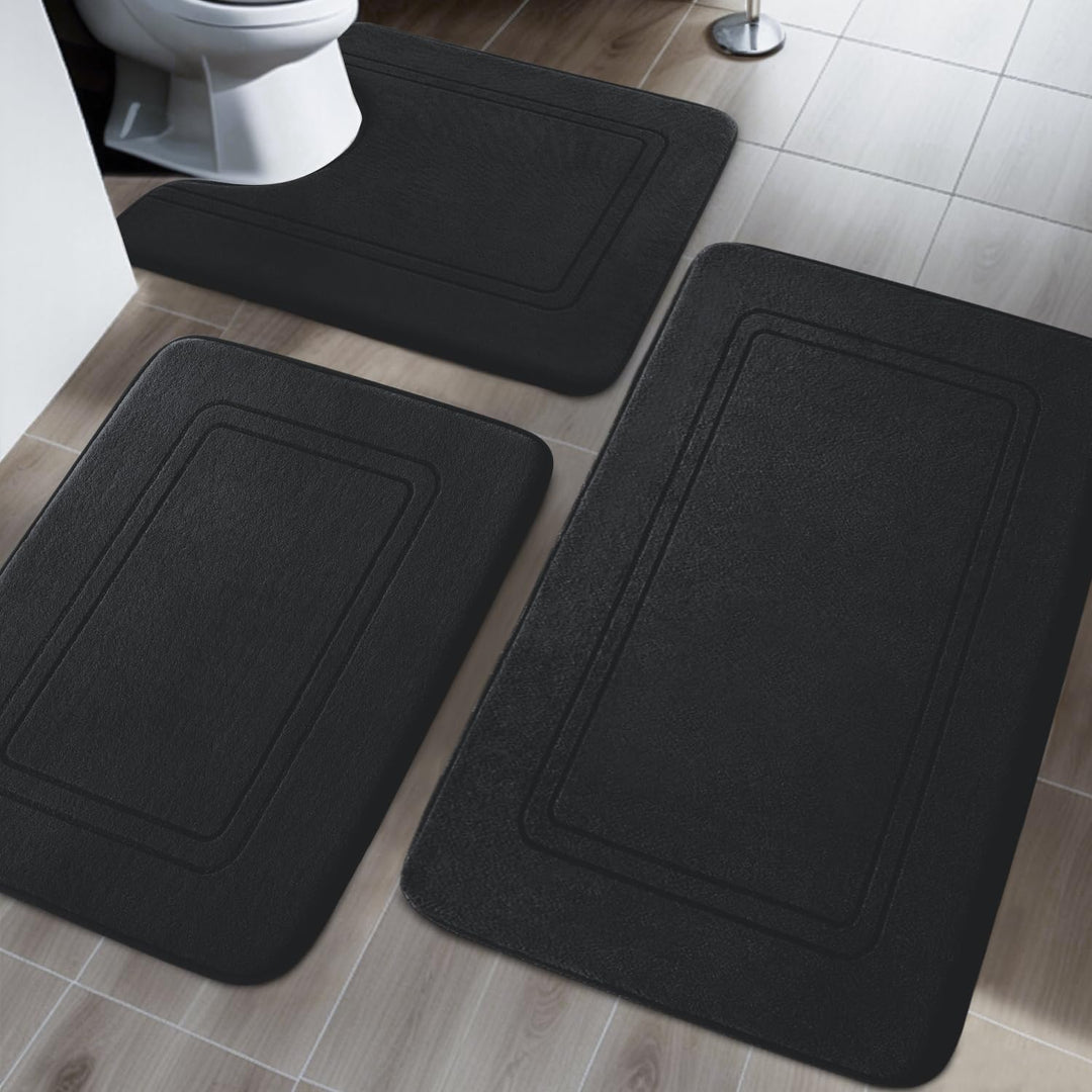 chakme Badezimmerteppich Set 3 Teilig, Weiche Memory-Schaum Badematte und U Förmige wc Vorleger, Bad