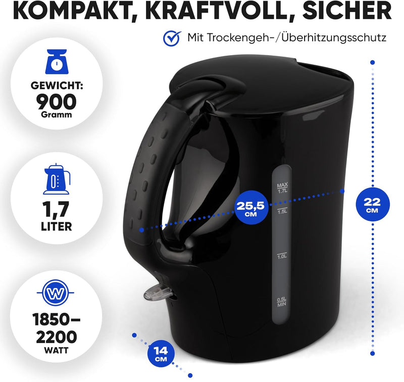 Clatronic® Wasserkocher | Kettle | Wasserkocher 1,7 L mit automatischer & manueller Abschaltung | he