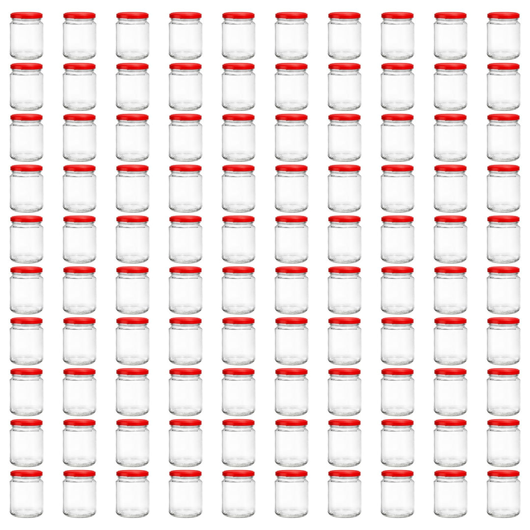 Vitrea 100x Marmeladengläser 275 ml - mit Deckel Rot TO 66 - Einmachgläser zum befüllen mit Schraubd