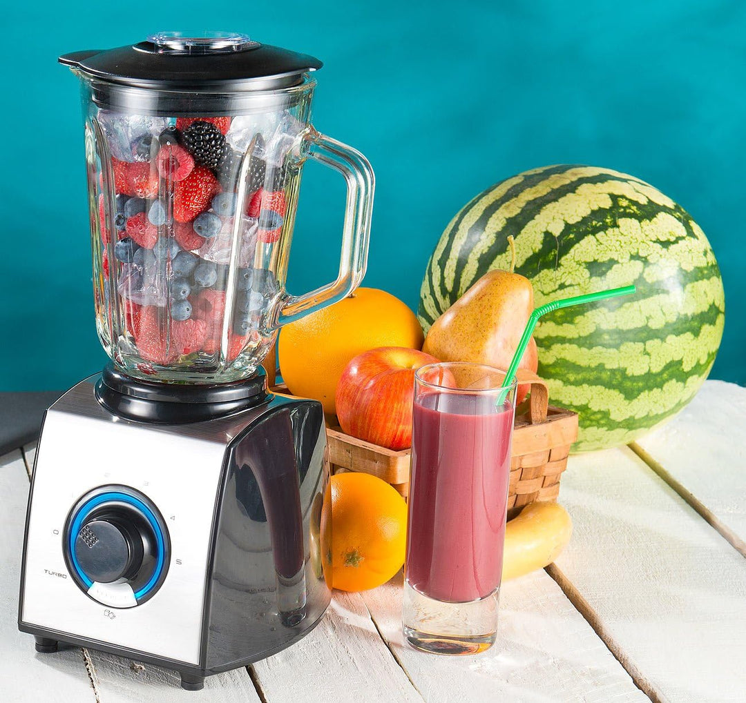 Rosenstein &amp; Söhne Küchenmixer: Glas-Standmixer, 6 Klingen, 7 Modi, Ice Crush, 600W, 1,5l, Profi-Cle