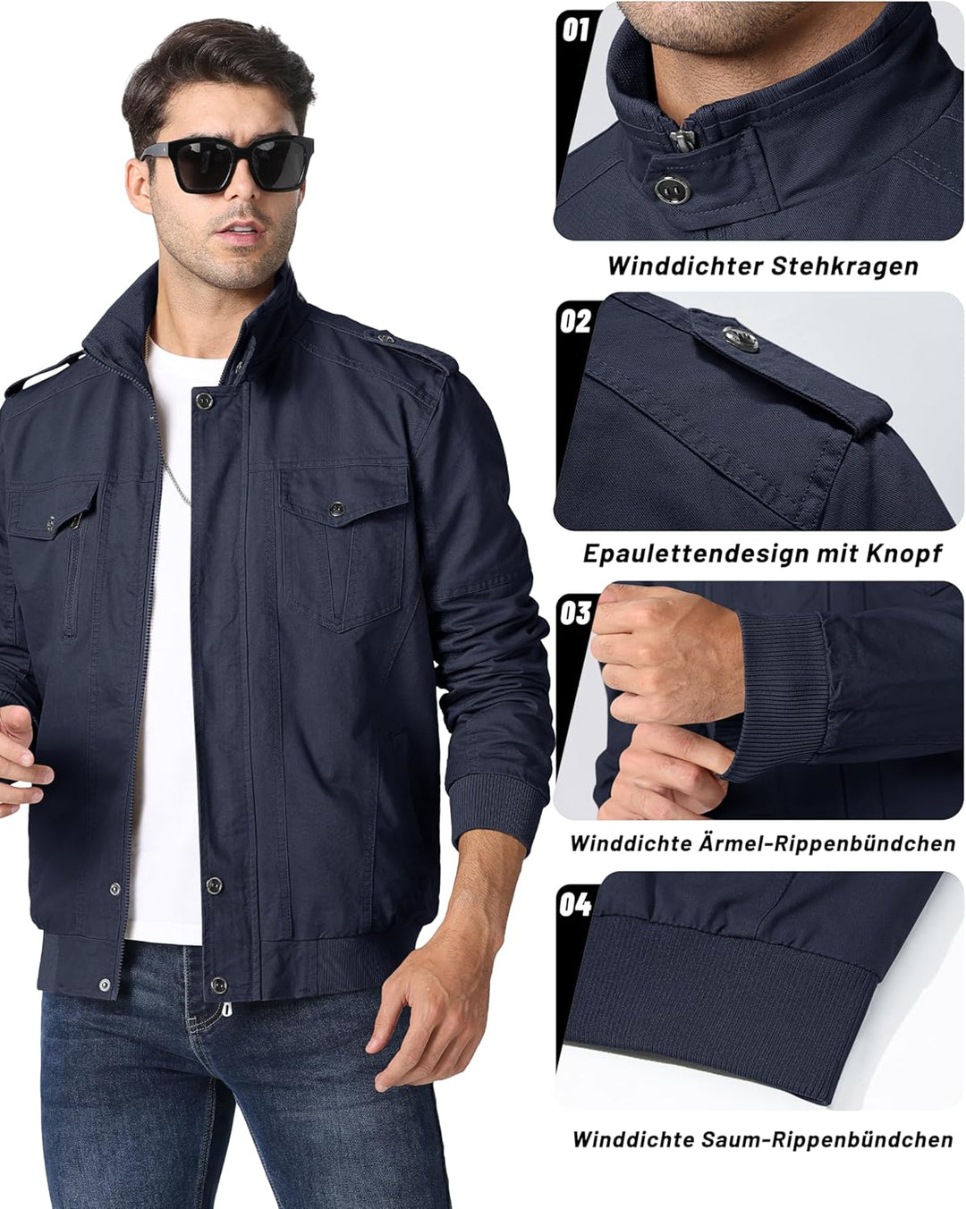 MAGCOMSEN Herren Übergangsjacke Cargo Outdoorjacke Winddicht Frühling Jacke Militär Armee Fliegerjac