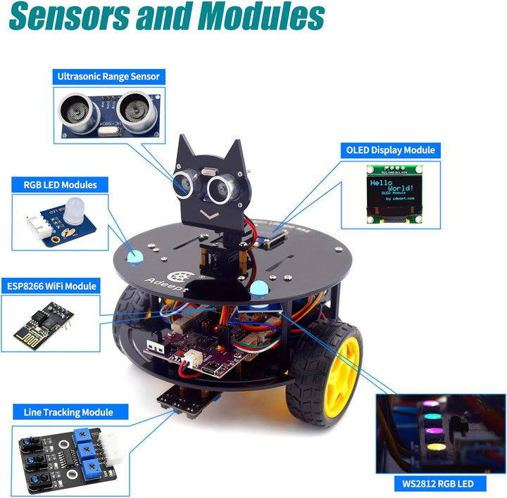 Adeept Smart Car Kit(Compatible with Arduino IDE), Line Tracking, Obstacle Avoidance, OLED Display,