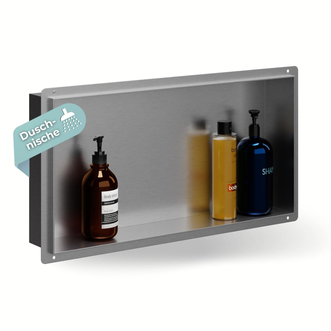 HAGO24 DIY Duschnische 60x30cm I Wandnische Dusche aus Edelstahl I einbaubare Duschablage in silber