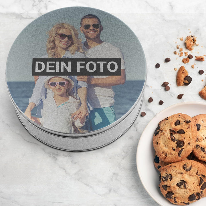 PhotoFancy® - Personalisierte runde Blechdose mit Foto - Keksdose rund mit eigenem Motiv selbst gest