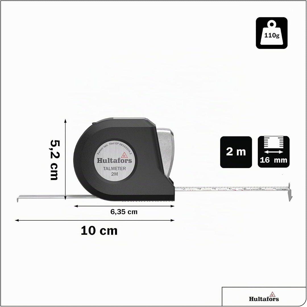 Talmeter Bandmass 2 Meter I Hultafors I 7-in-1 Massband mit einzigartiger Mess- und Anreissfunktion