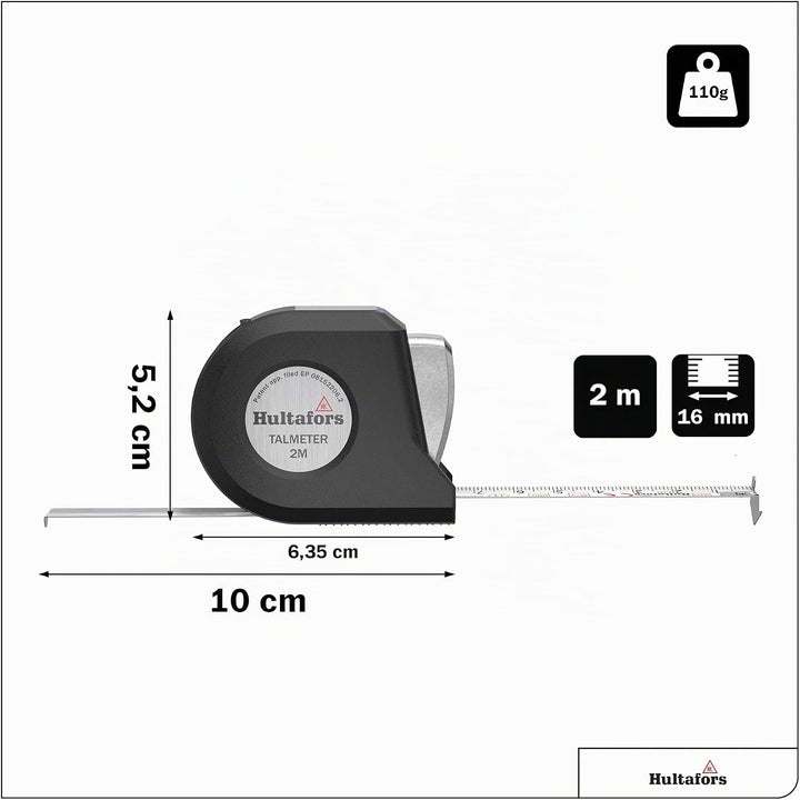 Talmeter Bandmass 2 Meter I Hultafors I 7-in-1 Massband mit einzigartiger Mess- und Anreissfunktion