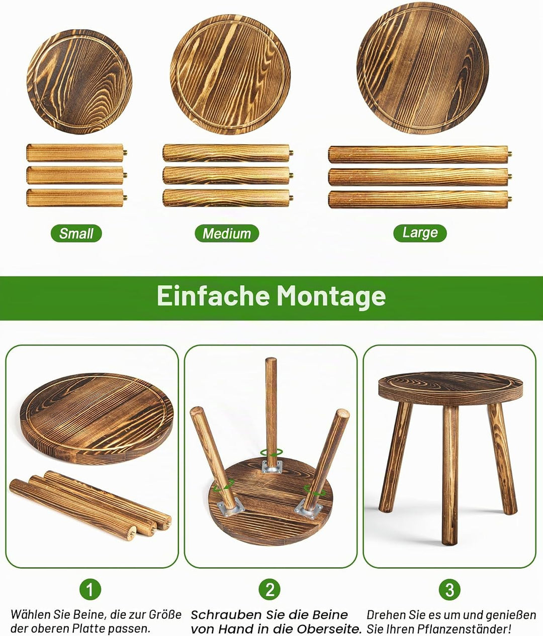 Blumenständer Holz 3er-Set, 5.9" 9/7.9"/11" Höhen Blumenhocker, Pflanzenständer Blumentopfständer Fü