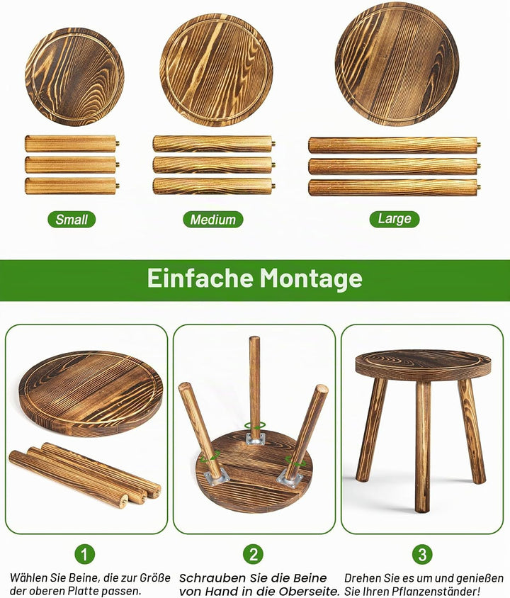 Blumenständer Holz 3er-Set, 5.9" 9/7.9"/11" Höhen Blumenhocker, Pflanzenständer Blumentopfständer Fü