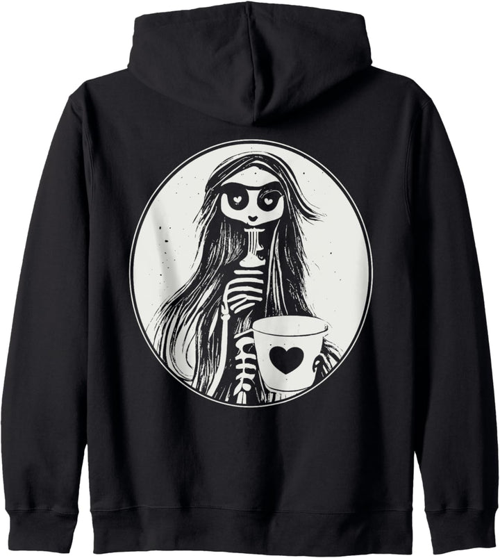 Gothic Boho Skelett Damen und Kaffeetasse Kapuzenjacke