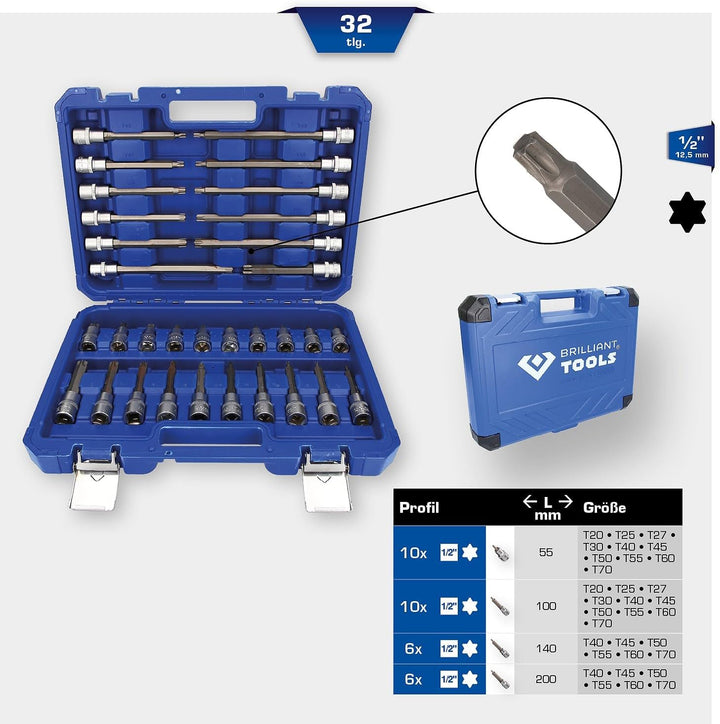 BRILLIANT TOOLS BT022532 1/2" Bit-Stecknuss-Satz, 32-tlg, Torx-Profil [Powered by KS TOOLS] 32-tlg.