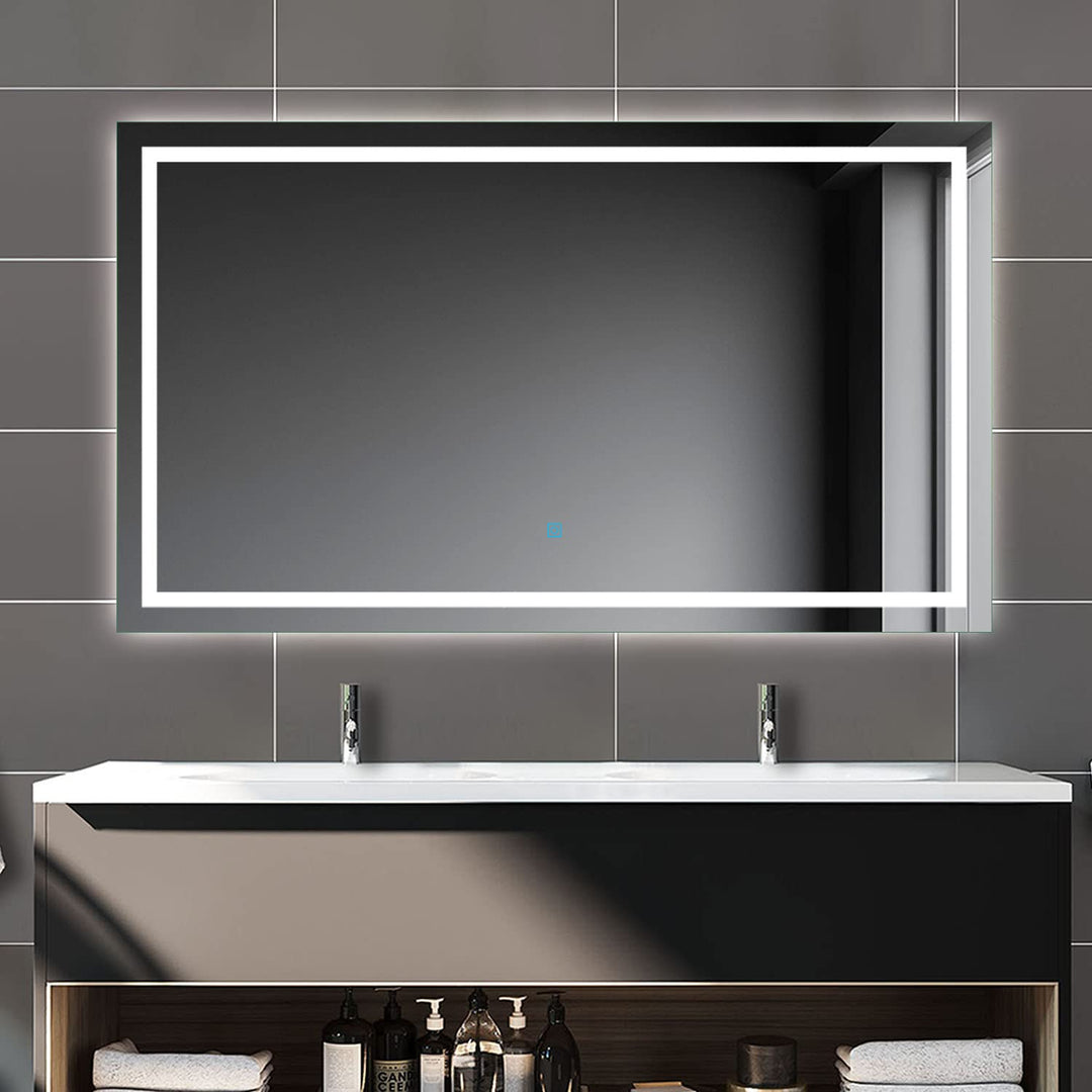 Badspiegel mit Beleuchtung,100x80cm LED Wandspiegel mit Touch-Schalter,Beschlagfrei,Badezimmerspiege