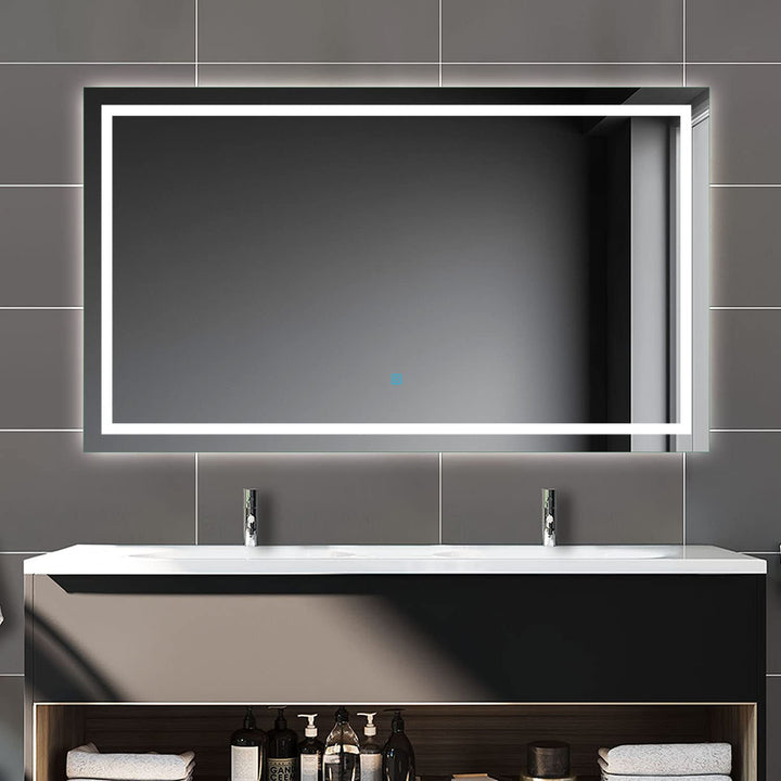 Badspiegel mit Beleuchtung,100x80cm LED Wandspiegel mit Touch-Schalter,Beschlagfrei,Badezimmerspiege