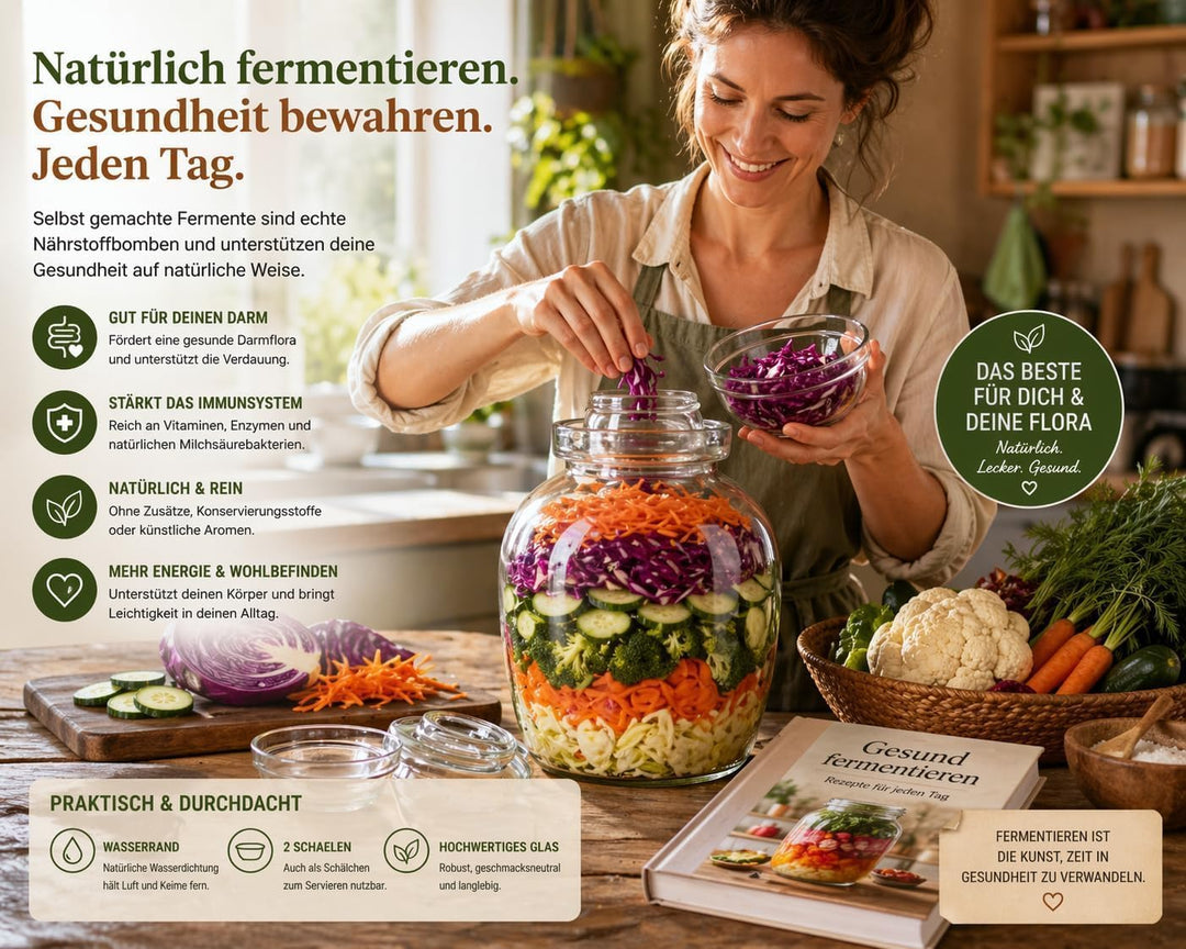 Kimchi -Glas Gärglas mit breiter Öffnung und Wasserverschluss Fermentieren Topf Gemüse Glastopf Glas