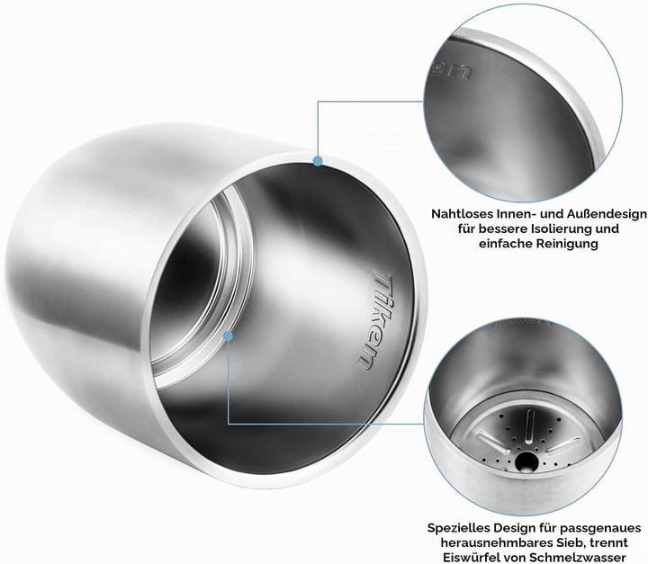 Tiken 3L Edelstahl Eiseimer mit Deckel und Zange Doppelwandiger Vacuum Isolierter Eiskübel Eiswürfel