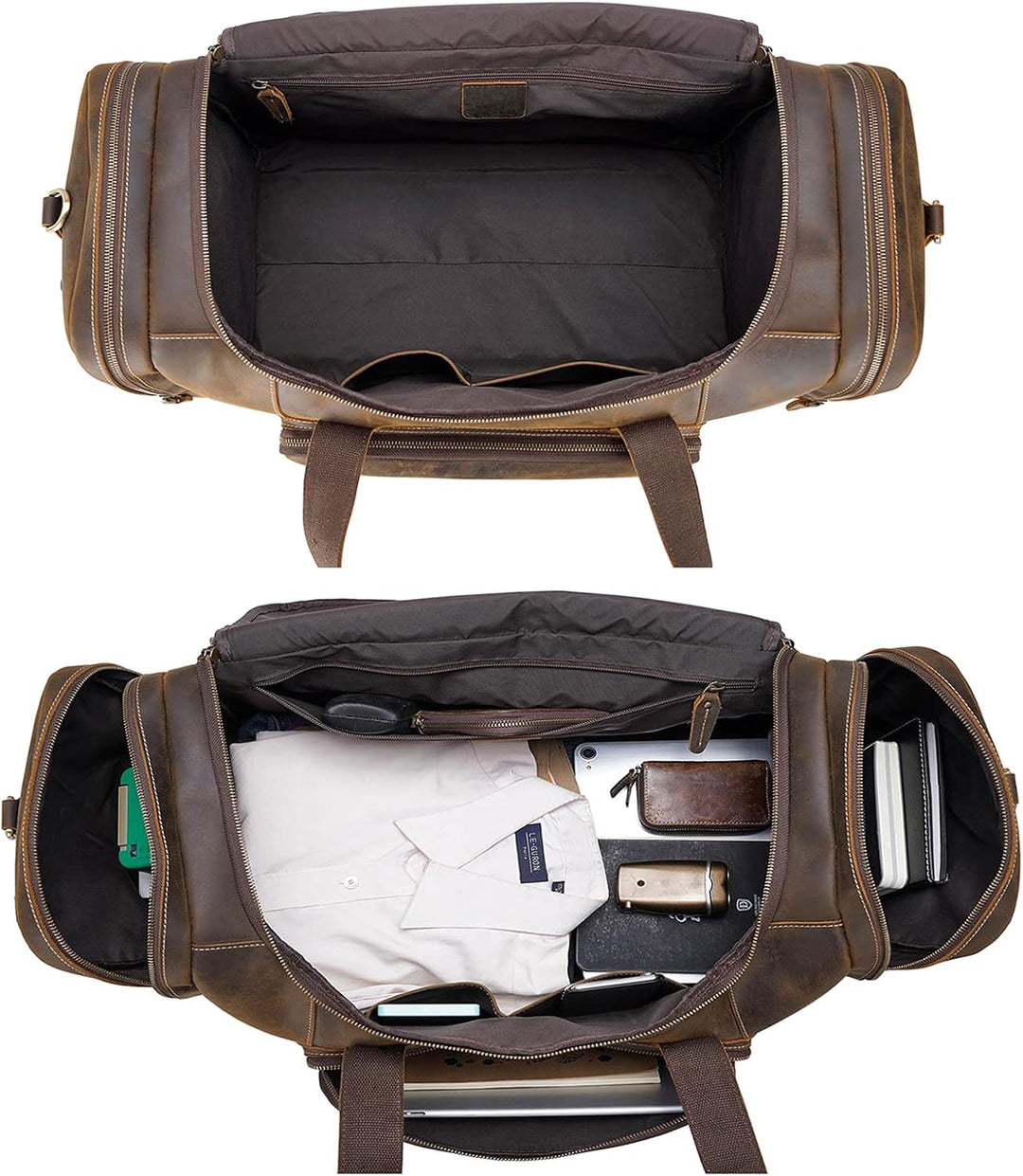 Polare Reisetasche für Herren, 58,4 cm, Vollnarbenleder, Wochenendtasche, Reisetasche Braun (66 Cm,