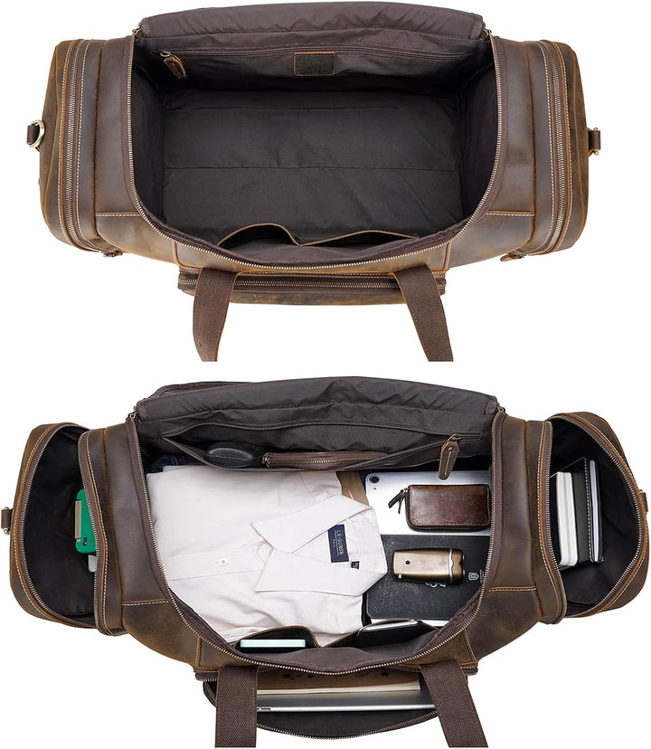 Polare Reisetasche für Herren, 58,4 cm, Vollnarbenleder, Wochenendtasche, Reisetasche Braun (66 Cm,