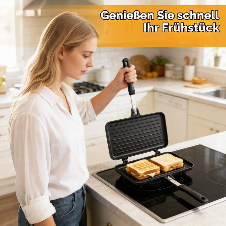 Bratpfanne Doppelseitig, Doppelpfanne Toastpfanne mit Hitzebeständigem Griff Antihaftbeschichtete To
