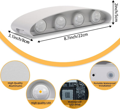 Lureshine Wandleuchte LED Innen, 22x8x5cm Up an Down Wandlampe, Aluminium-Druckguss Wandleuchte 8w W