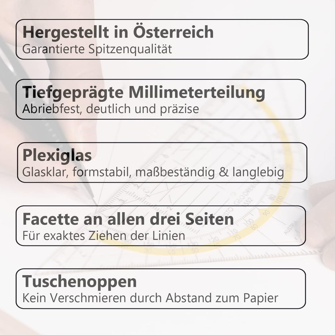 Aristo AR1553 Geodreieck mit festem Griff (Hypotenuse 16 cm, Tuschenoppen, Facette an der Hypotenuse