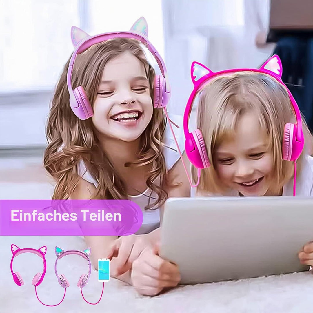 Olyre Kinder Kopfhörer Mädchen, sichere 85 dB Lautstärkeregler,LED-Kopfhörer für Kinder für Schule,